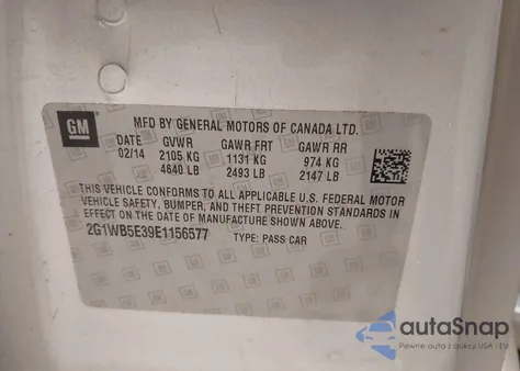 2014 Chevrolet Impala Limited Lt z USA, uszkodzony, nr VIN 2G1WB5E39E1156577